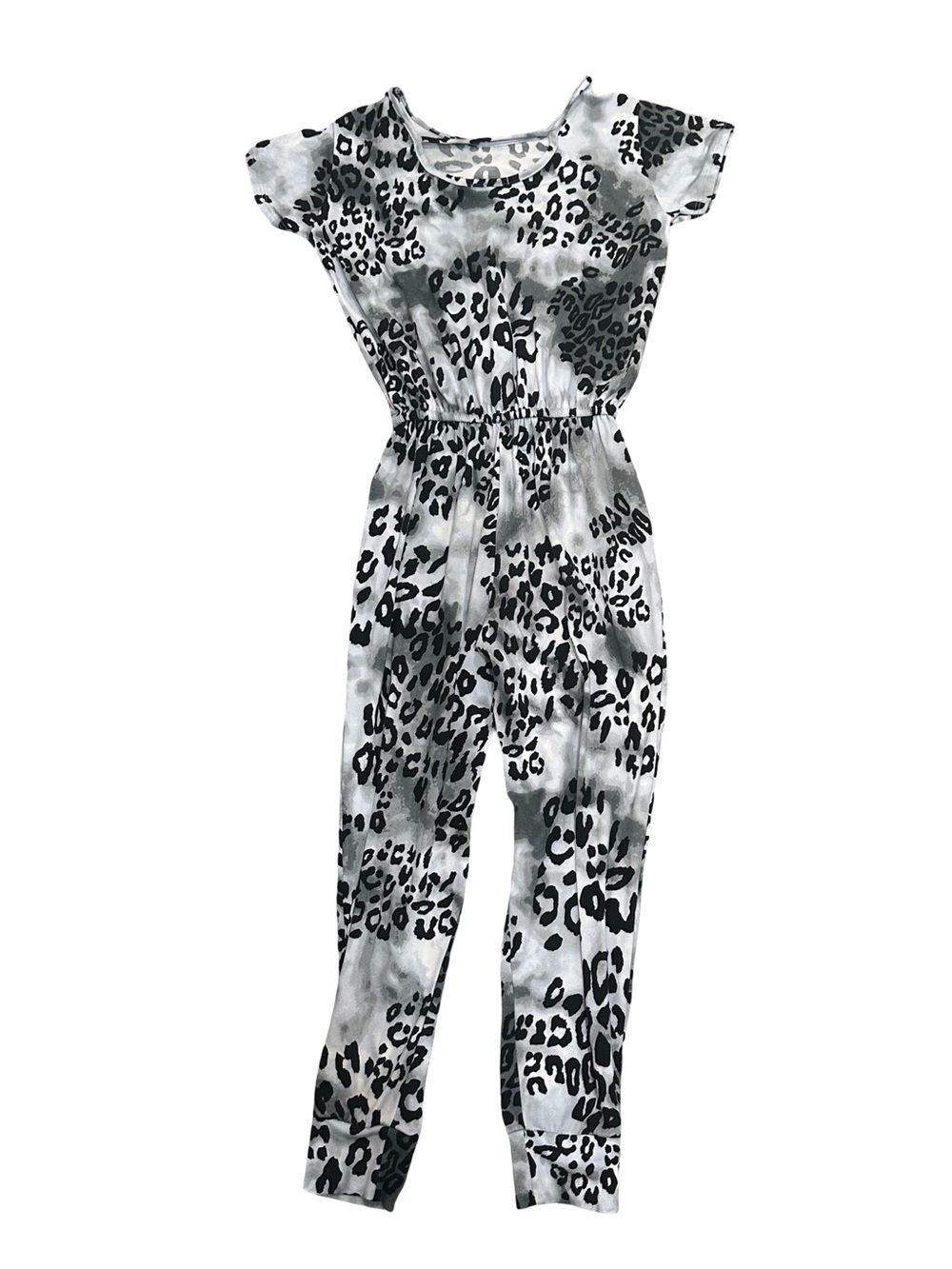 EUC Pixie Lane Girls Size 7 Gray Leopard Print Short Sleeve Romper